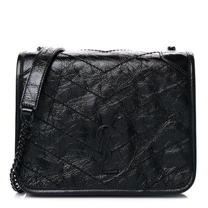 Saint Laurent Crinkled Calfskin Matelasse Monogram Niki Chain Wallet Black 1 of 9