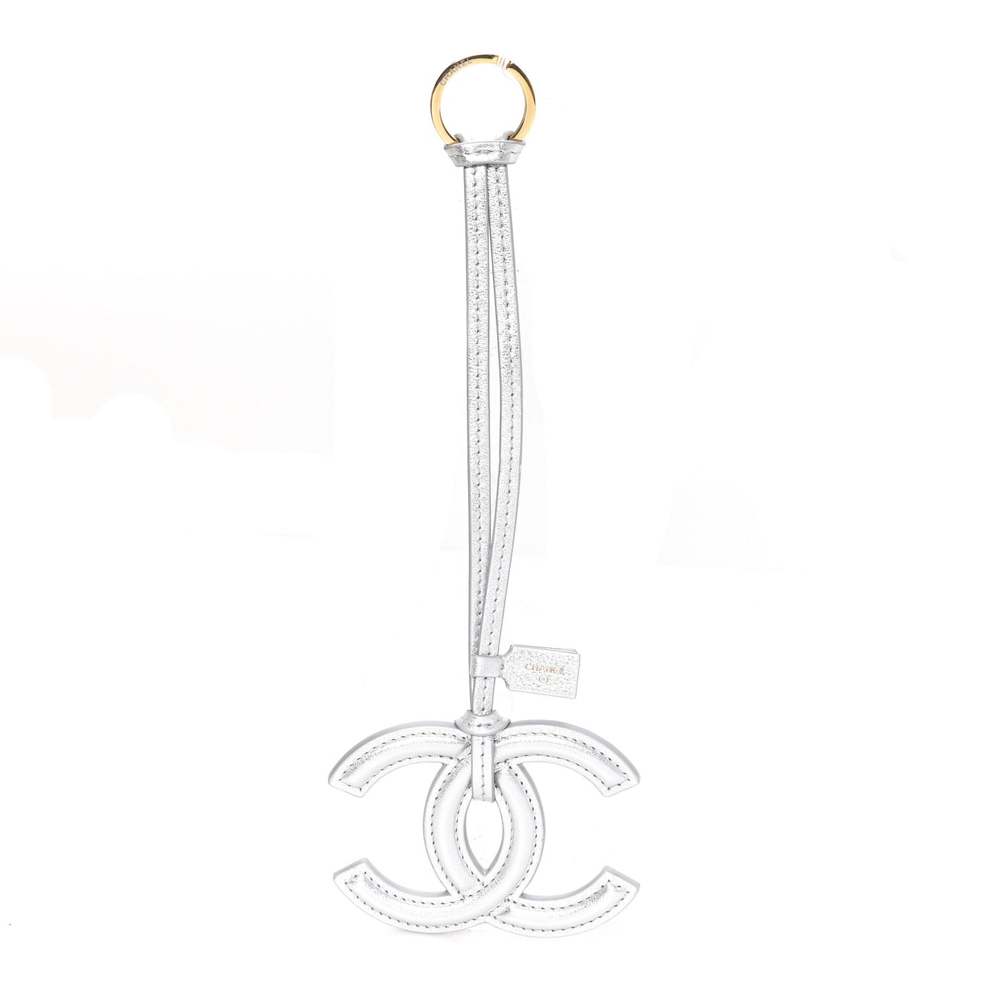 Metallic Lambskin Mini CC Bag Charm Silvery
