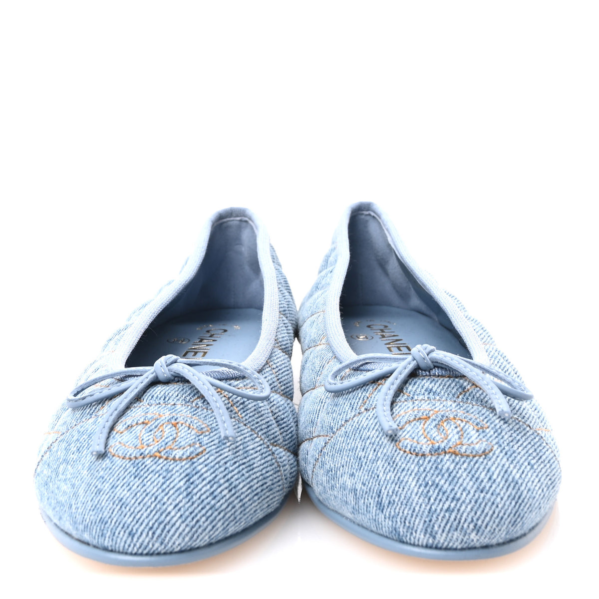 Chanel Denim Quilted CC Cap Toe Ballerina Flats 38.5 Light Blue 3 of 10