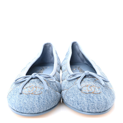 Chanel Denim Quilted CC Cap Toe Ballerina Flats 38.5 Light Blue 3 of 10