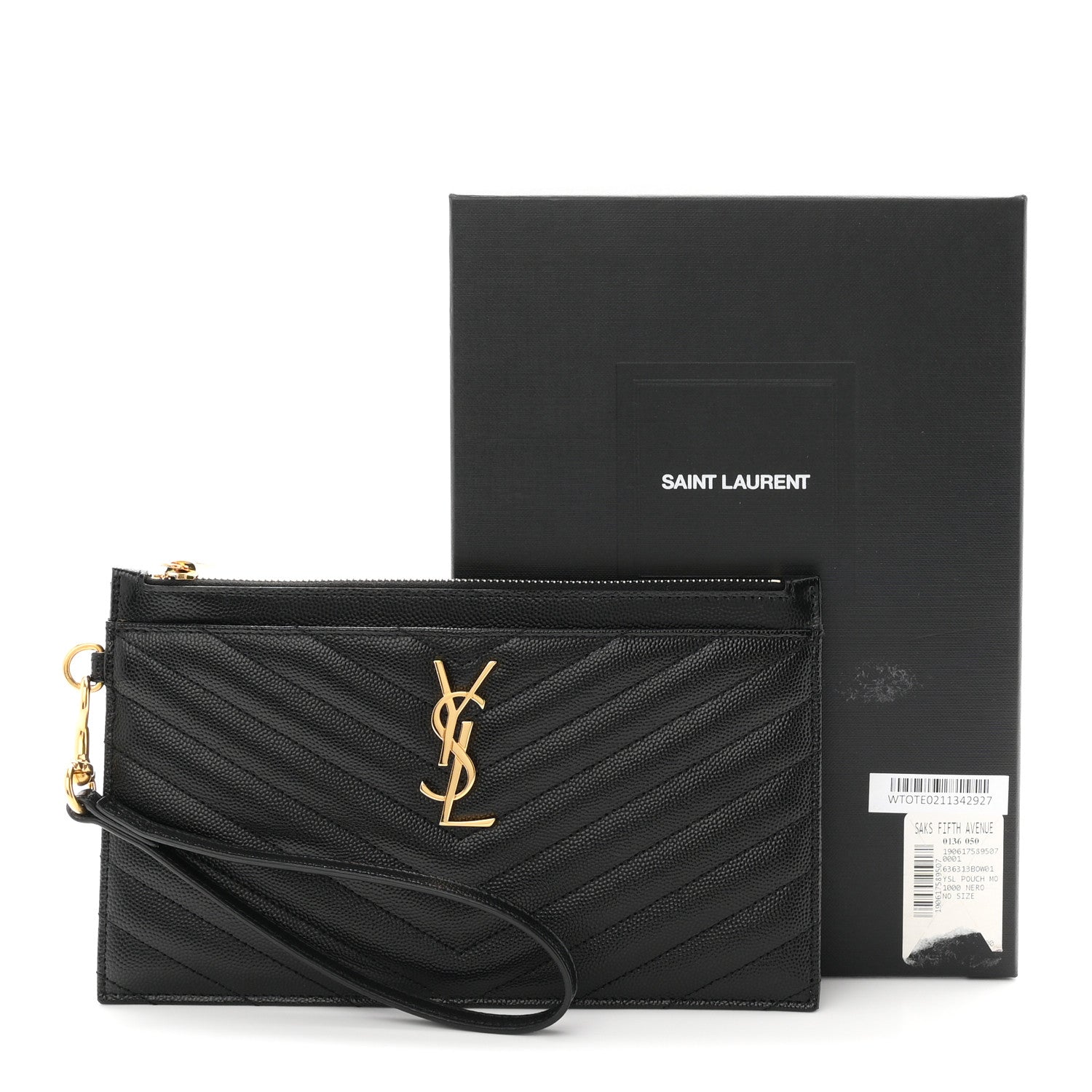 Saint Laurent Grain De Poudre Chevron Monogram Large Bill Pouch Black 8 of 8
