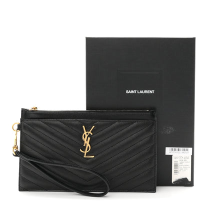 Saint Laurent Grain De Poudre Chevron Monogram Large Bill Pouch Black 8 of 8