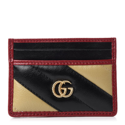 Gucci Azalea Calfskin Matelasse Diagonal Patchwork Torchon GG Marmont Card Case Black Beige Romantic Cerise 1 of 7