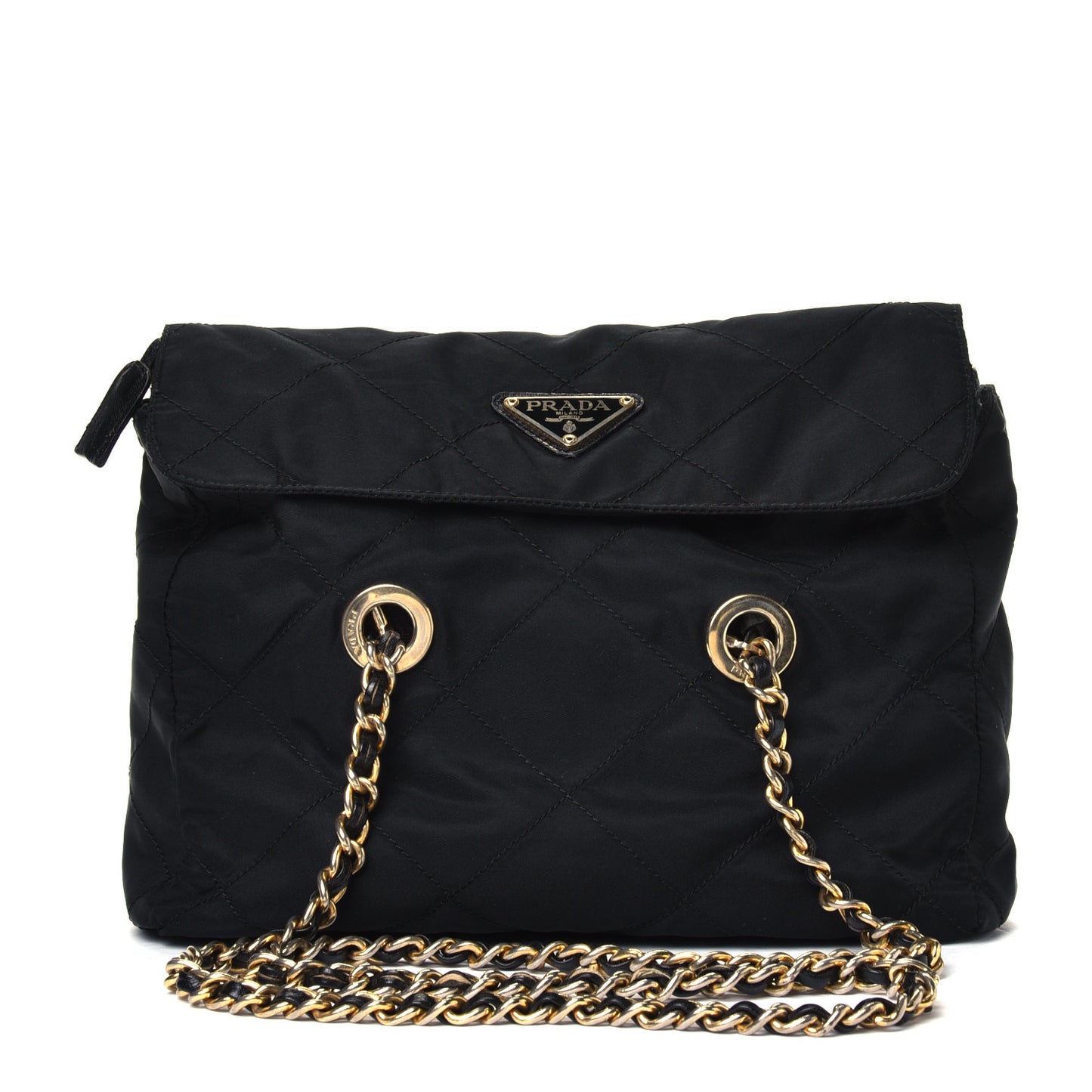 Nylon Tessuto Impuntu Quilted Flap Shoulder Bag Black