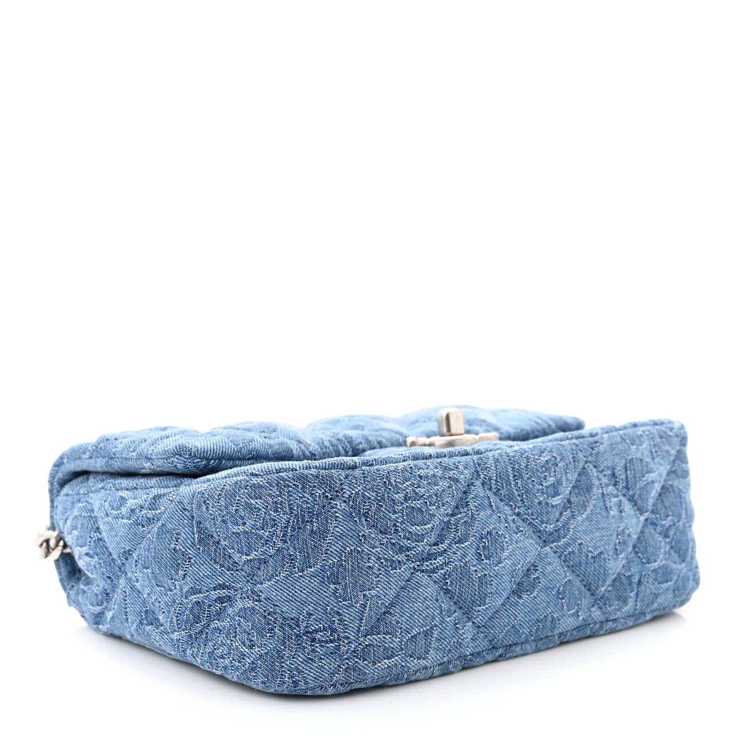 Denim Quilted Camellia Sweetheart Mini Flap Blue