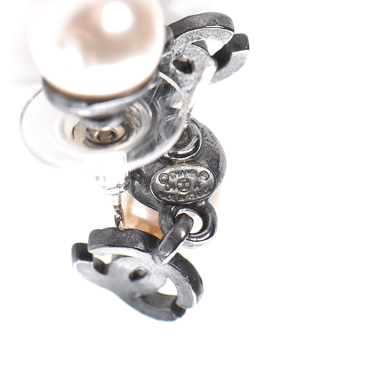 Ruthenium Crystal Pearl CC Drop Earrings