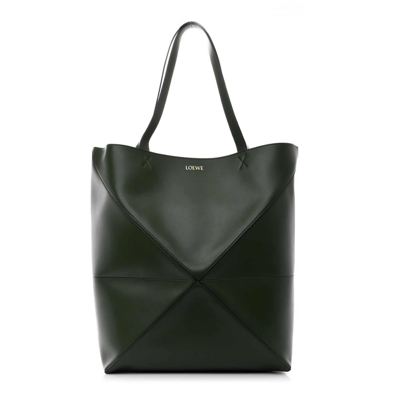 Loewe Shiny Calfskin Medium Puzzle Fold Tote Dark Khaki Green 1 of 10