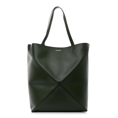 Loewe Shiny Calfskin Medium Puzzle Fold Tote Dark Khaki Green 1 of 10