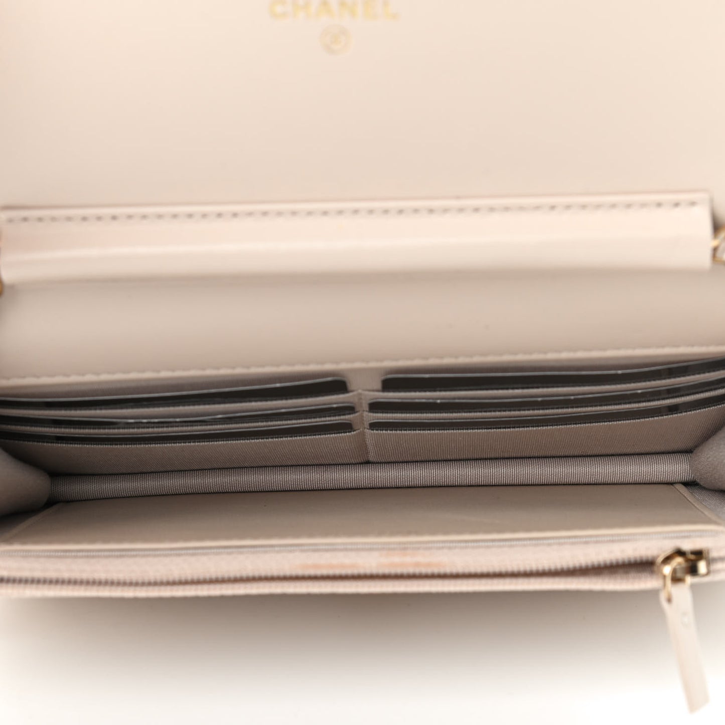 Lambskin Quilted Chain Around Wallet On Chain WOC Beige