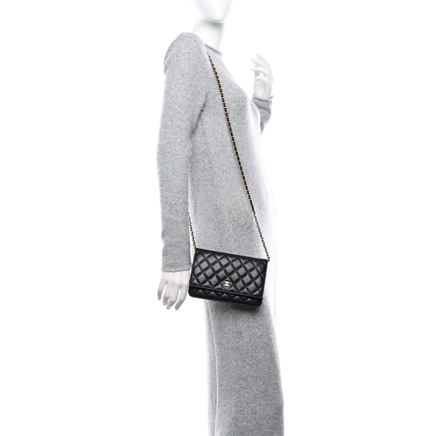 Caviar Quilted Wallet on Chain WOC Black