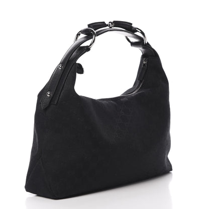 Gucci Monogram Medium Horsebit Chain Hobo Black 3 of 14