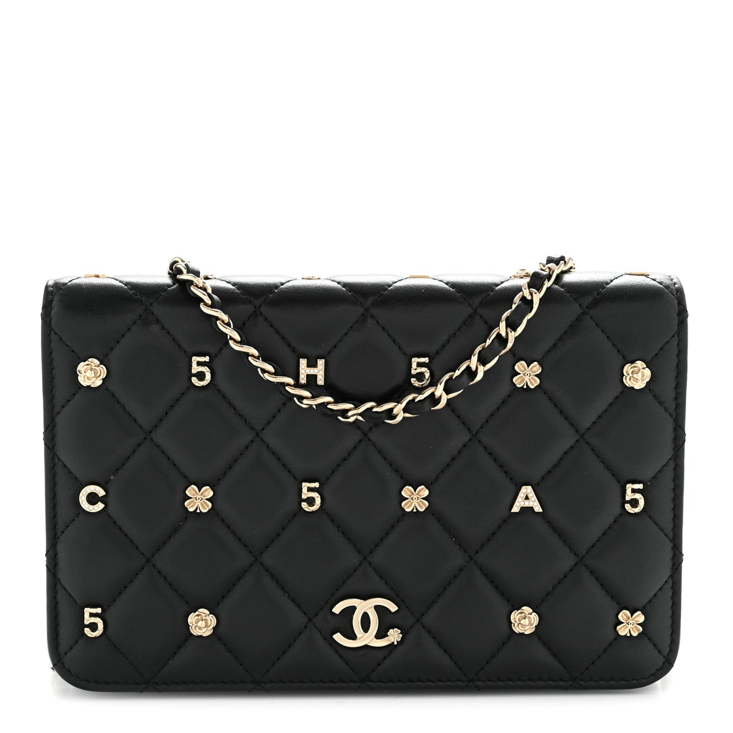 Lambskin Quilted All About Chanel Charm Wallet On Chain WOC Black