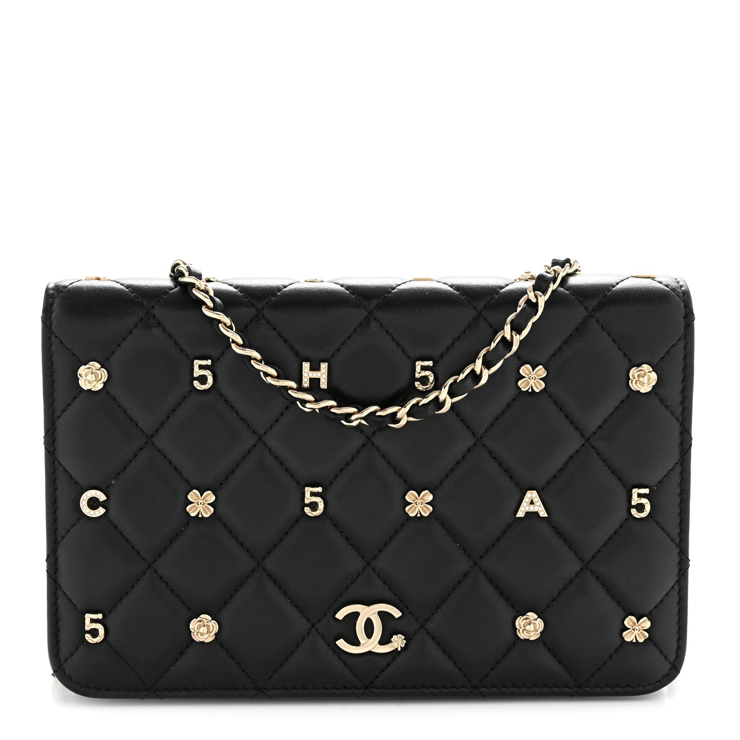 Chanel Lambskin Quilted All About Chanel Charm Wallet On Chain WOC Black 1 of 13