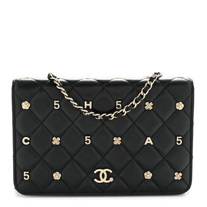 Chanel Lambskin Quilted All About Chanel Charm Wallet On Chain WOC Black 1 of 13