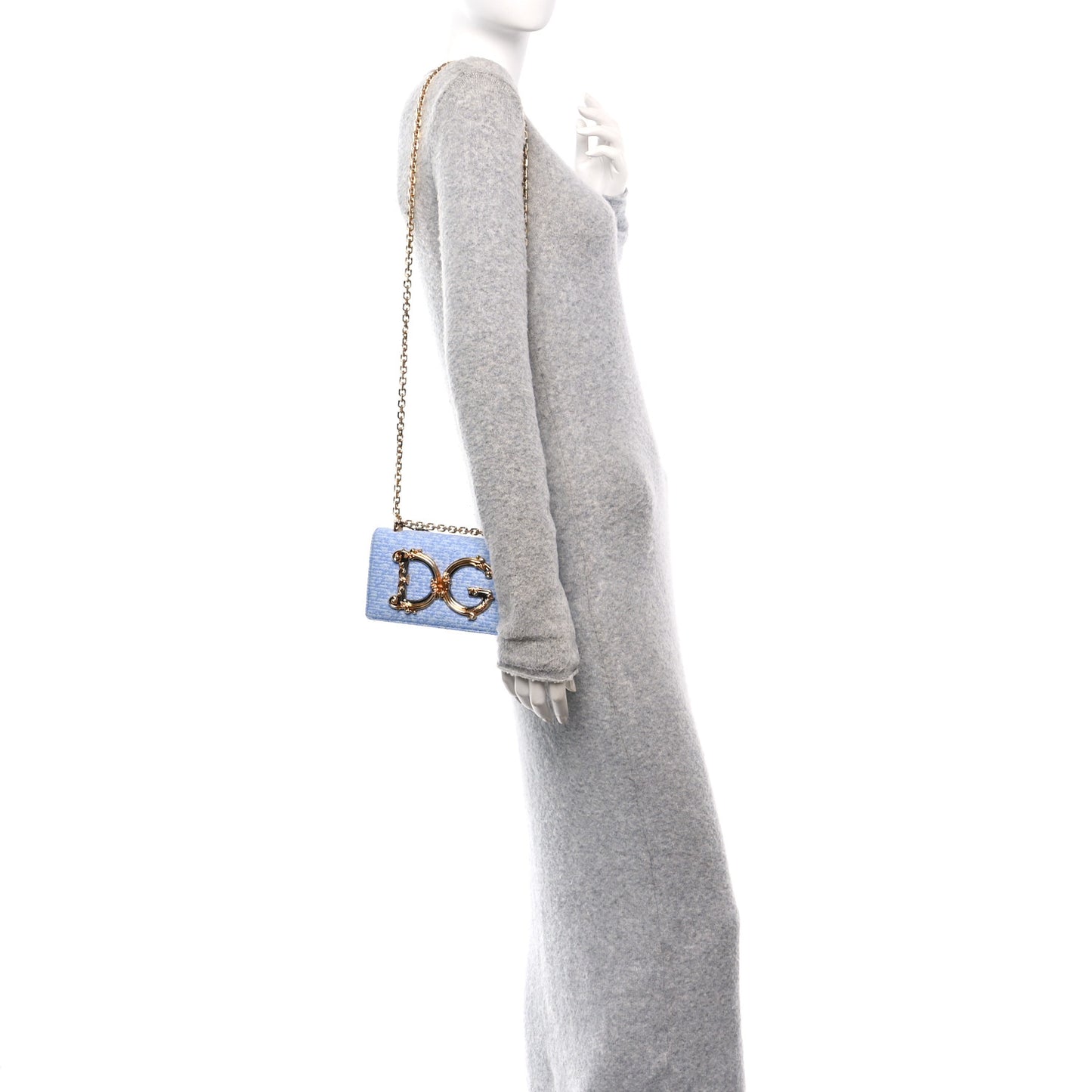Calfskin Boucle DG Girls Phone Shoulder Bag Light Blue
