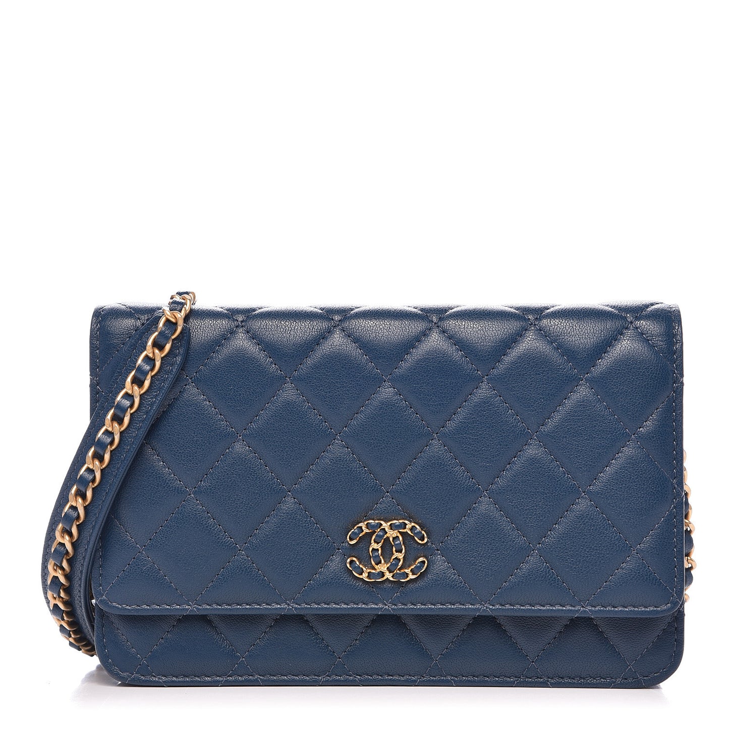 Goatskin Quilted 19 Wallet On Chain WOC Blue