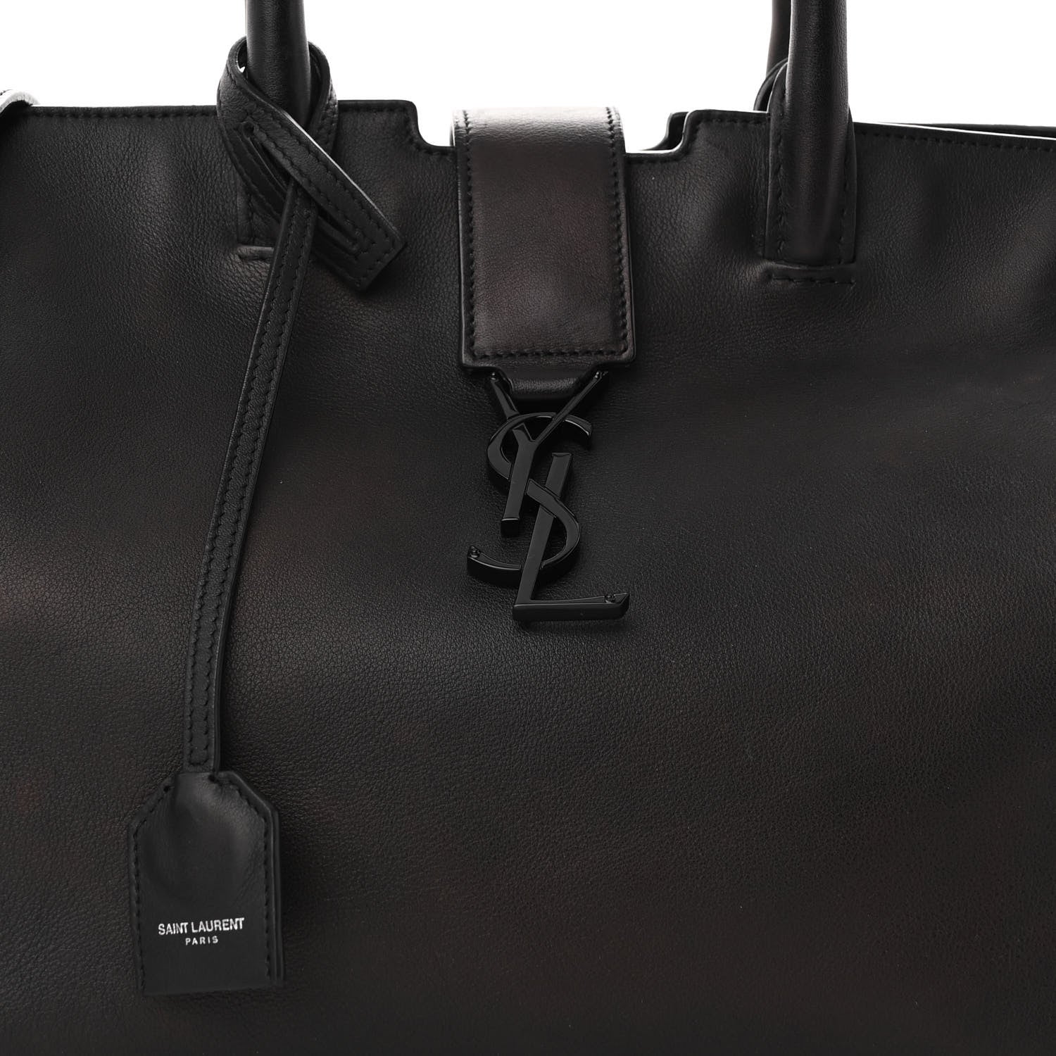 Saint Laurent Smooth Calfskin Crocodile Embossed Small Monogram Downtown Cabas Black 7 of 10