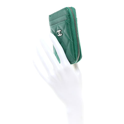 Chanel Caviar Quilted Zip Card Holder Green 2 of 8