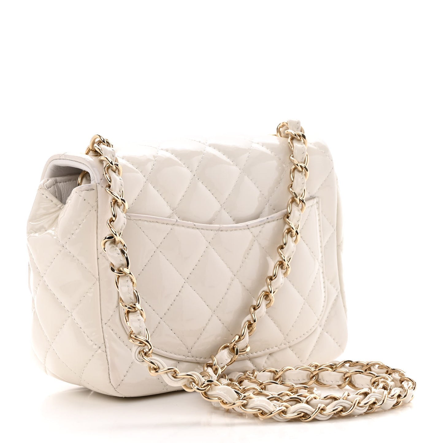 Patent Quilted Mini Square Flap White
