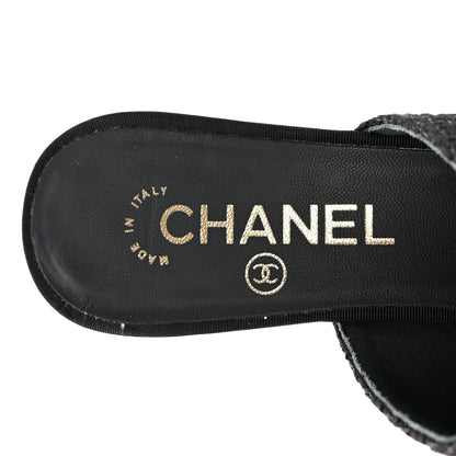 Chanel Tweed Grosgrain Cap Toe Pearl Mule 38.5 Black 8 of 11
