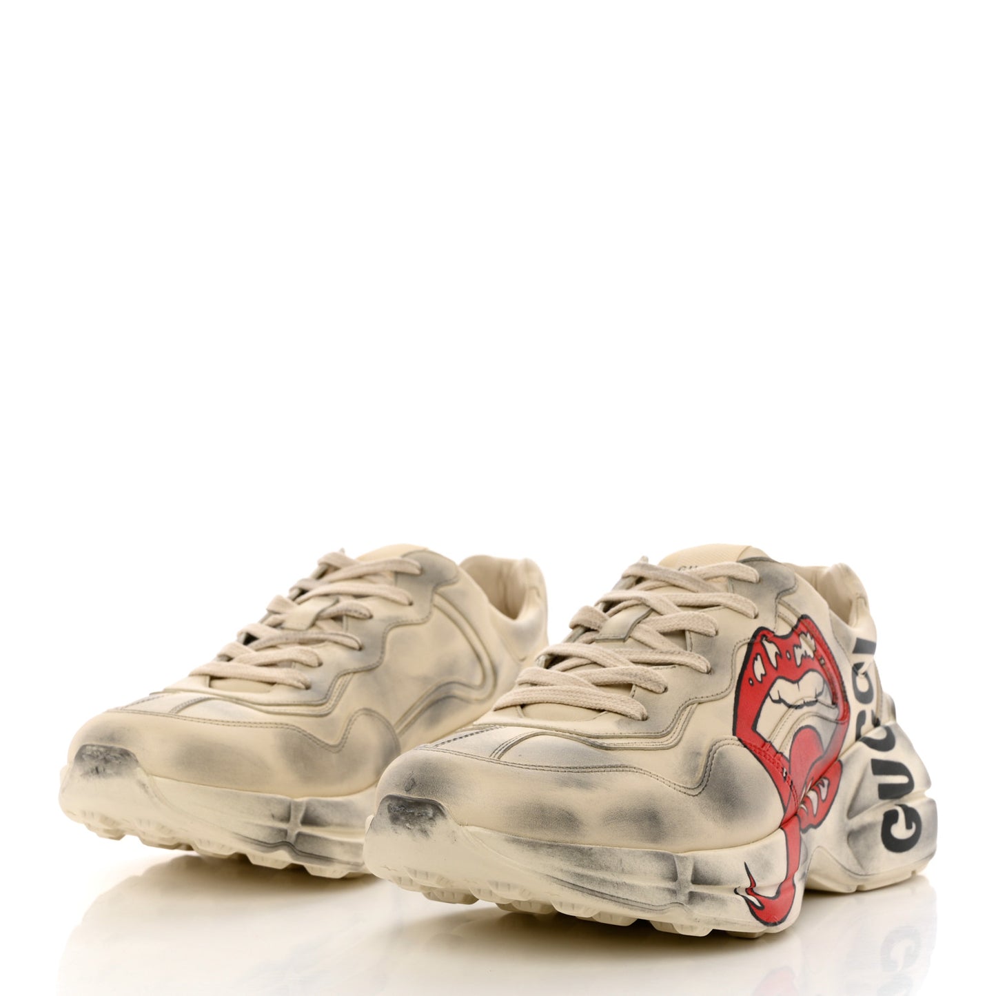 Calfskin Mouth Print Mens Rhyton Sneakers 8.5 Ivory