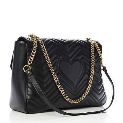 Gucci Calfskin Matelasse Large GG Marmont Shoulder Bag Black 2 of 13