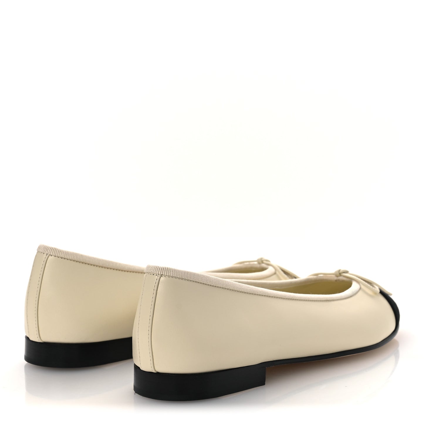 Calfskin Grosgrain Cap Toe CC Ballerina Flats 37 Ivory Black