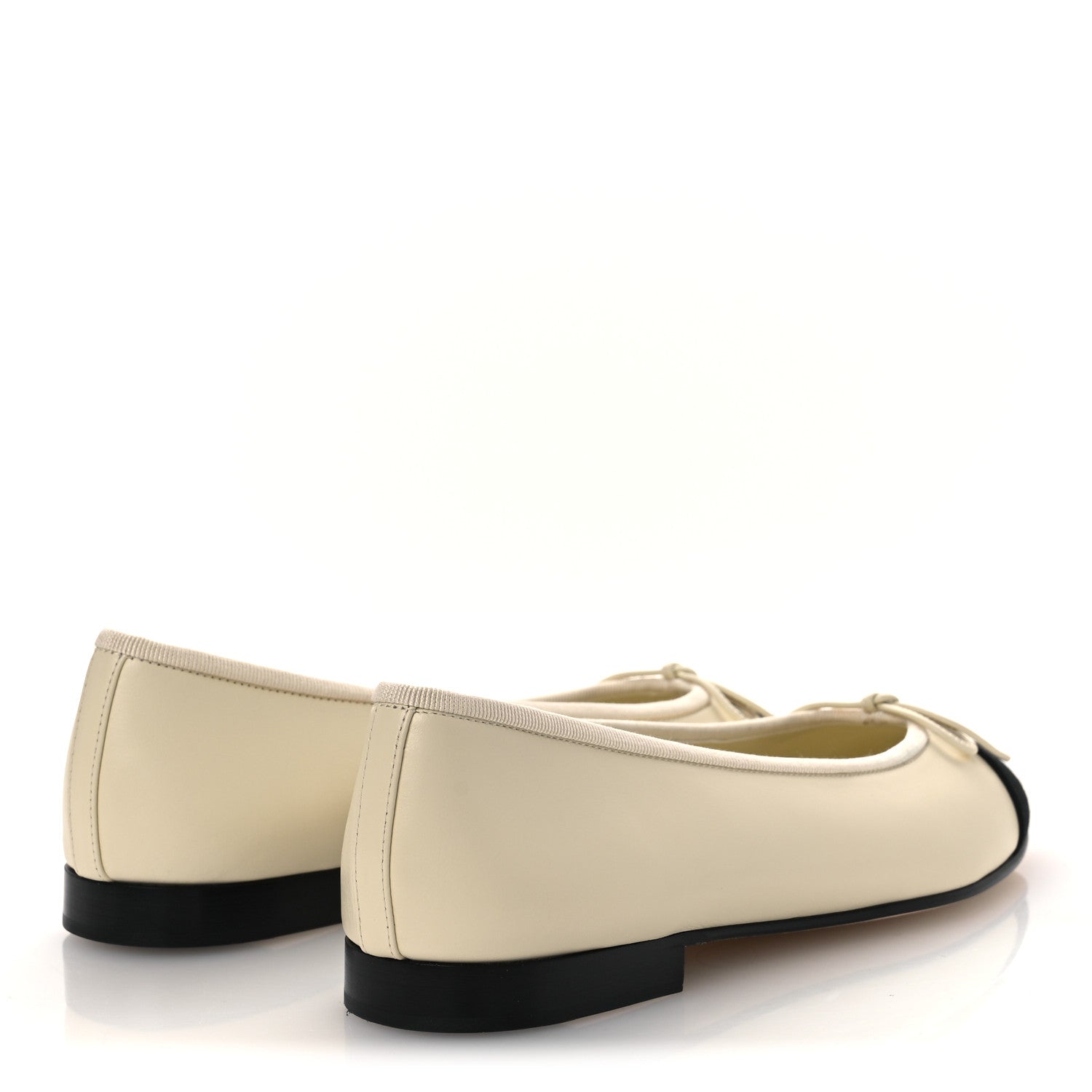 Chanel Calfskin Grosgrain Cap Toe CC Ballerina Flats 37 Ivory Black 5 of 12