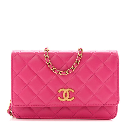 Chanel Lambskin Quilted Studded CC Wallet On Chain WOC Dark Pink 1 of 15