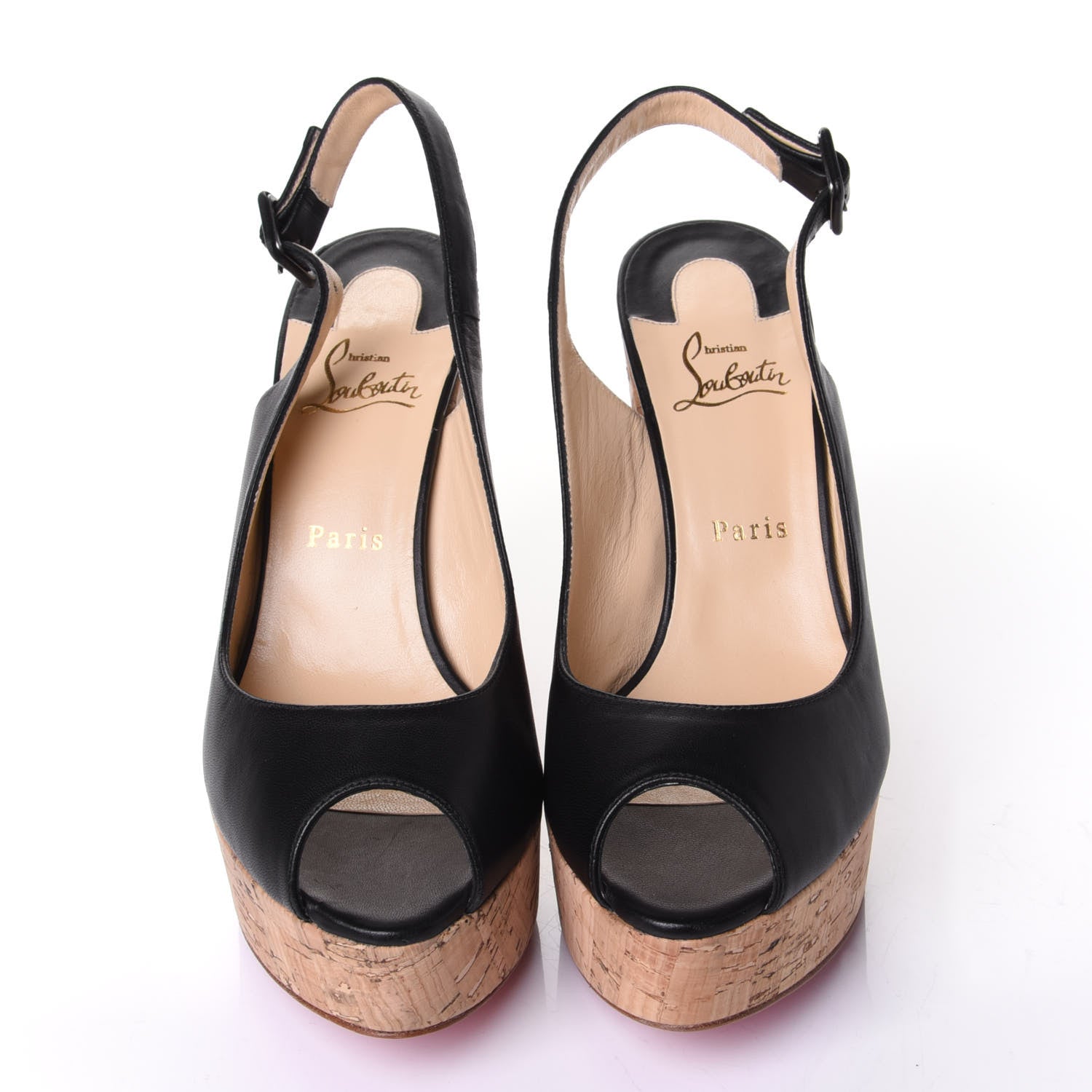 Christian Louboutin Calfskin Cork Dona Anna 120 Wedges 40 Black Natural 5 of 10