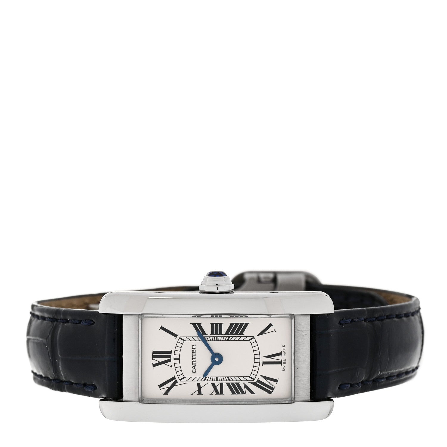 Cartier Stainless Steel Alligator 19mm Tank Americaine Quartz Watch Blue 2 of 5