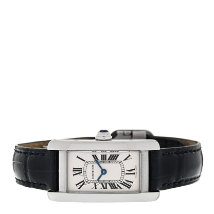 Cartier Stainless Steel Alligator 19mm Tank Americaine Quartz Watch Blue 2 of 5