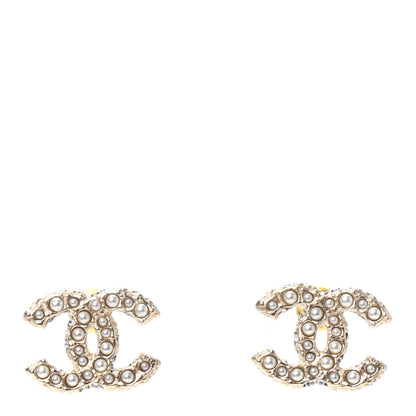 Chanel Pearl Crystal CC Earrings Light Gold 1 of 4