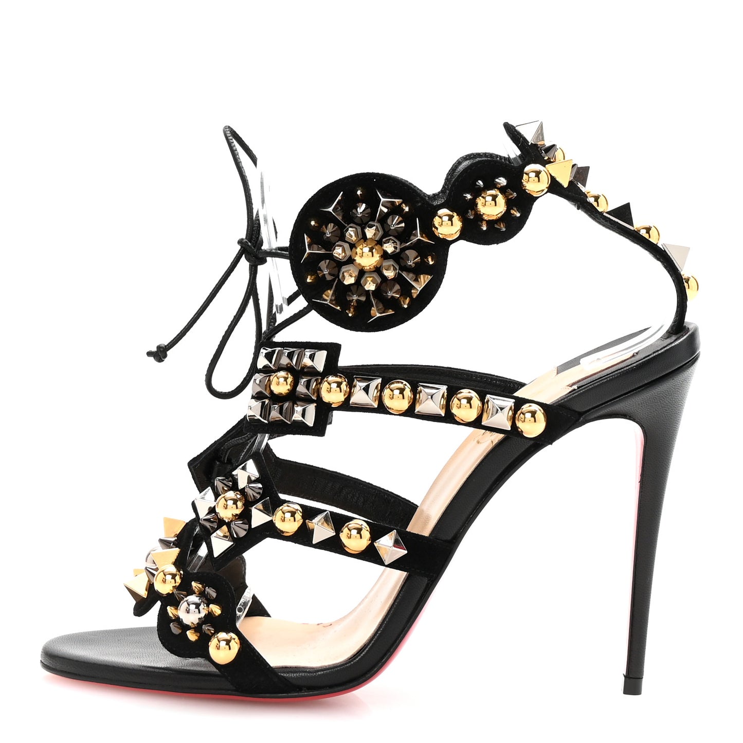 Shiny Nappa Studded Kaleikita 100 Sandals 38.5 Black