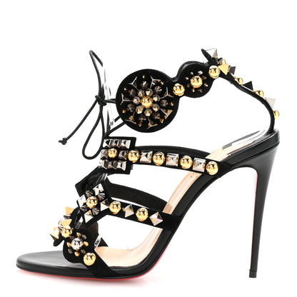 Christian Louboutin Shiny Nappa Studded Kaleikita 100 Sandals 38.5 Black 1 of 10