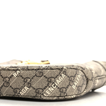 Gucci X BALENCIAGA GG Supreme Monogram Striped Logo Print Web Small Jackie 1961 Hobo Beige Ebony Mystic White 10 of 10