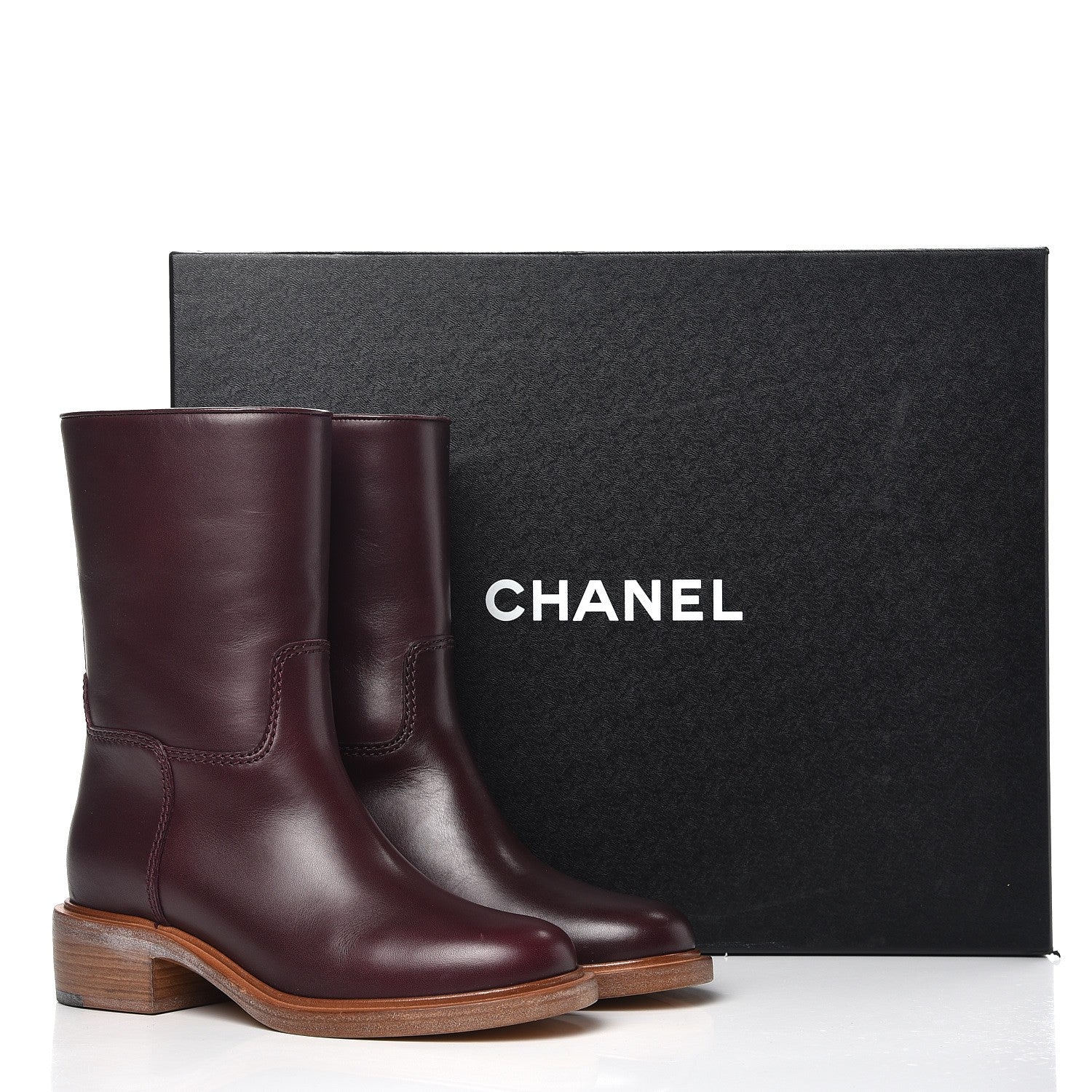 Chanel Calfskin CC Short Boots 37 Burgundy 11 of 11