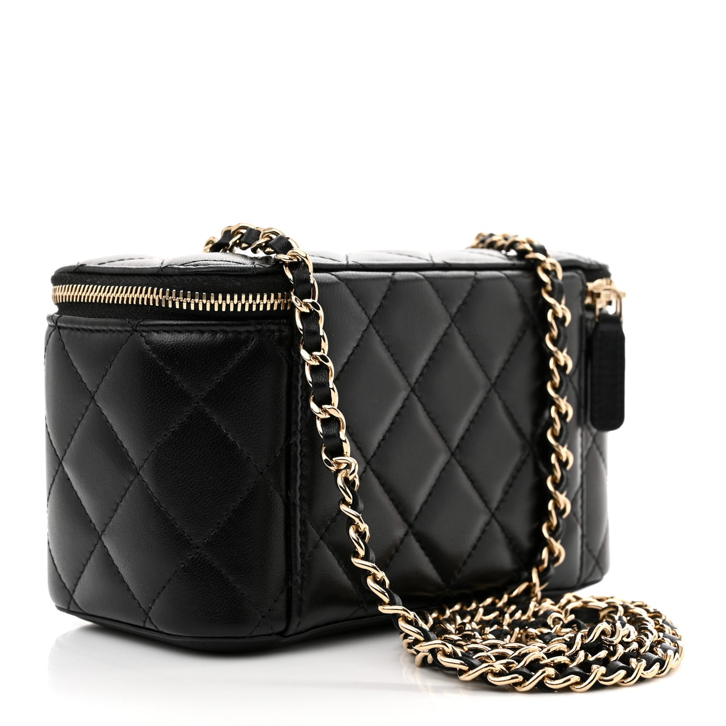 Lambskin Quilted Small Vanity Case With Chain Black