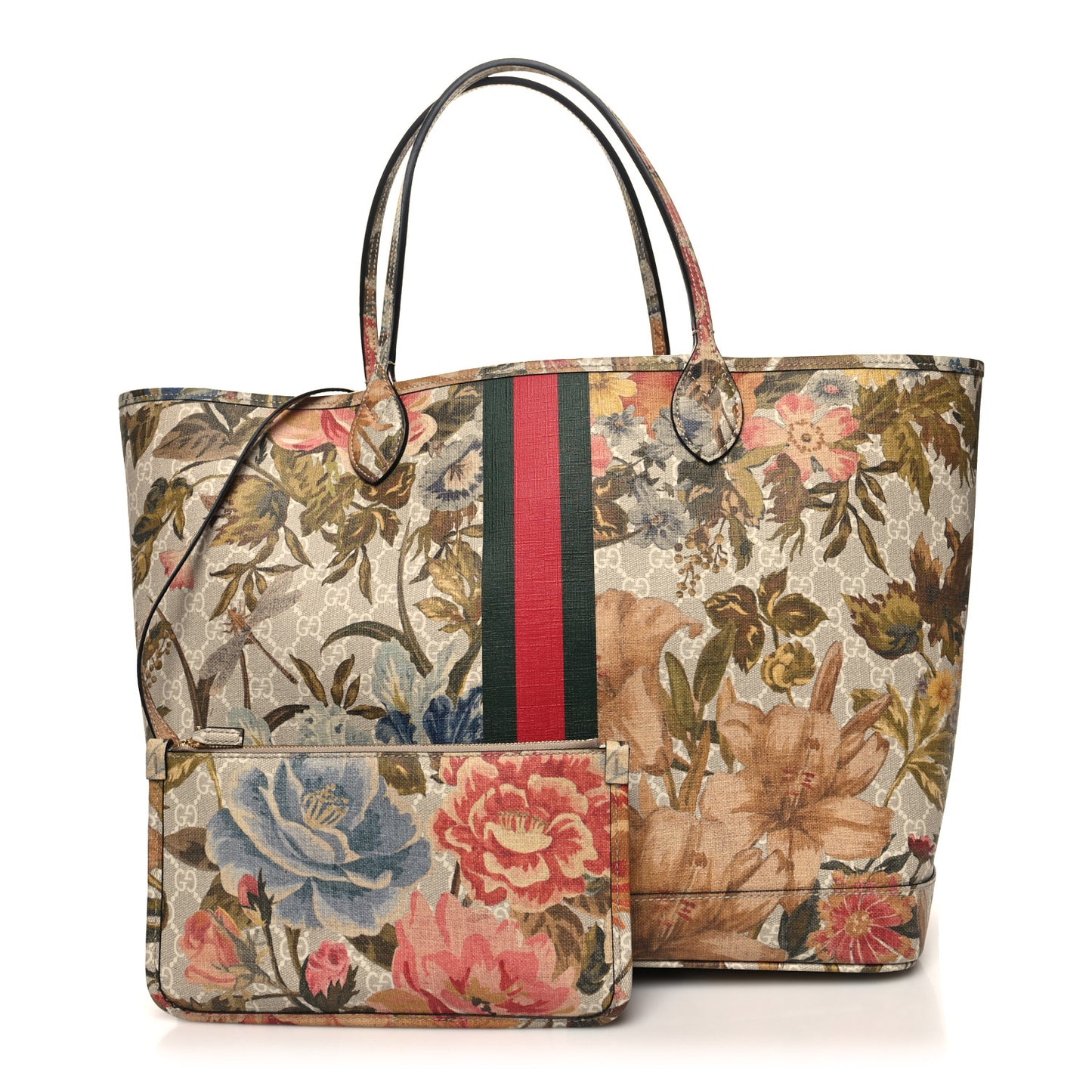 GG Supreme Monogram Water Flora Web Large Ophidia Tote Beige White Multicolor