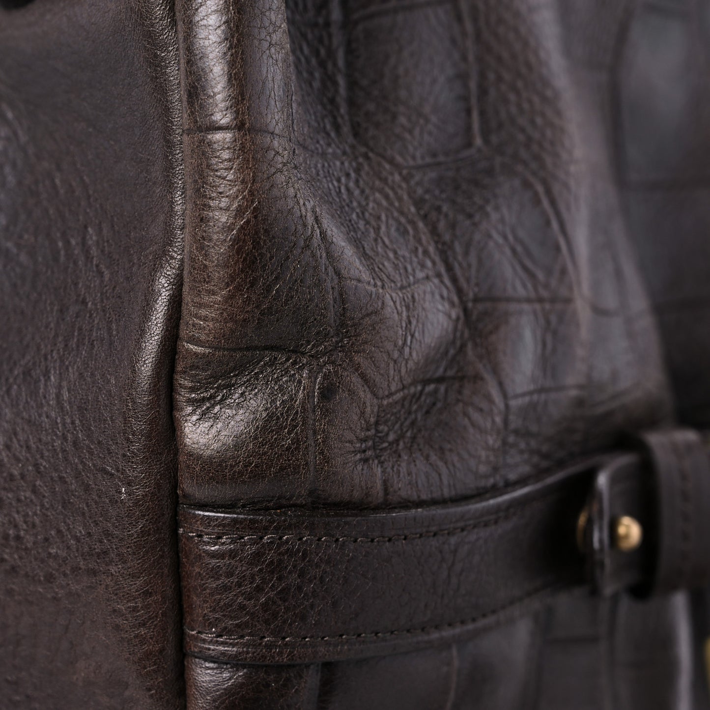 Calfskin Crocodile Embossed Duffle Bag Brown