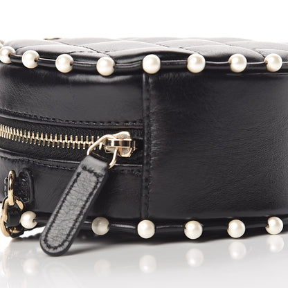 Chanel Calfskin Quilted Pearl Round Clutch With Chain Black 9 of 11