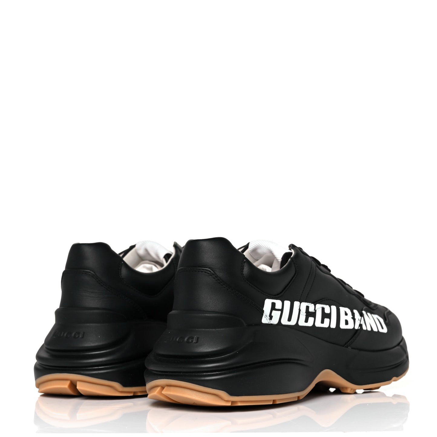 Calfskin Gucci Band Printed Mens Rhyton Sneakers 8 Apollo Black