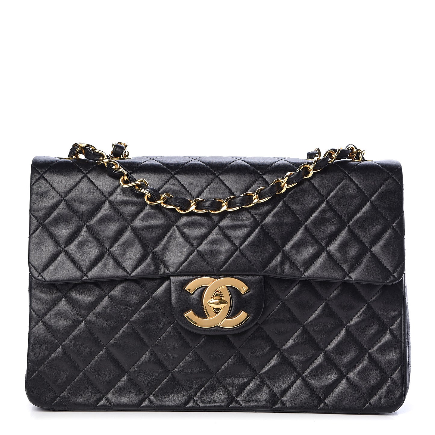 Lambskin Quilted XL Jumbo Single Flap Black