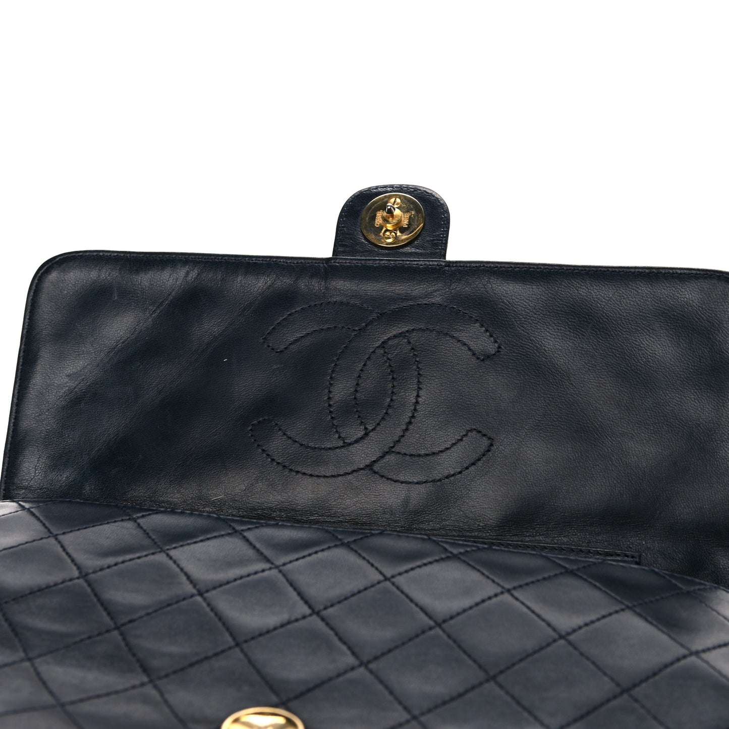 Lambskin Quilted Medium Single Flap Navy