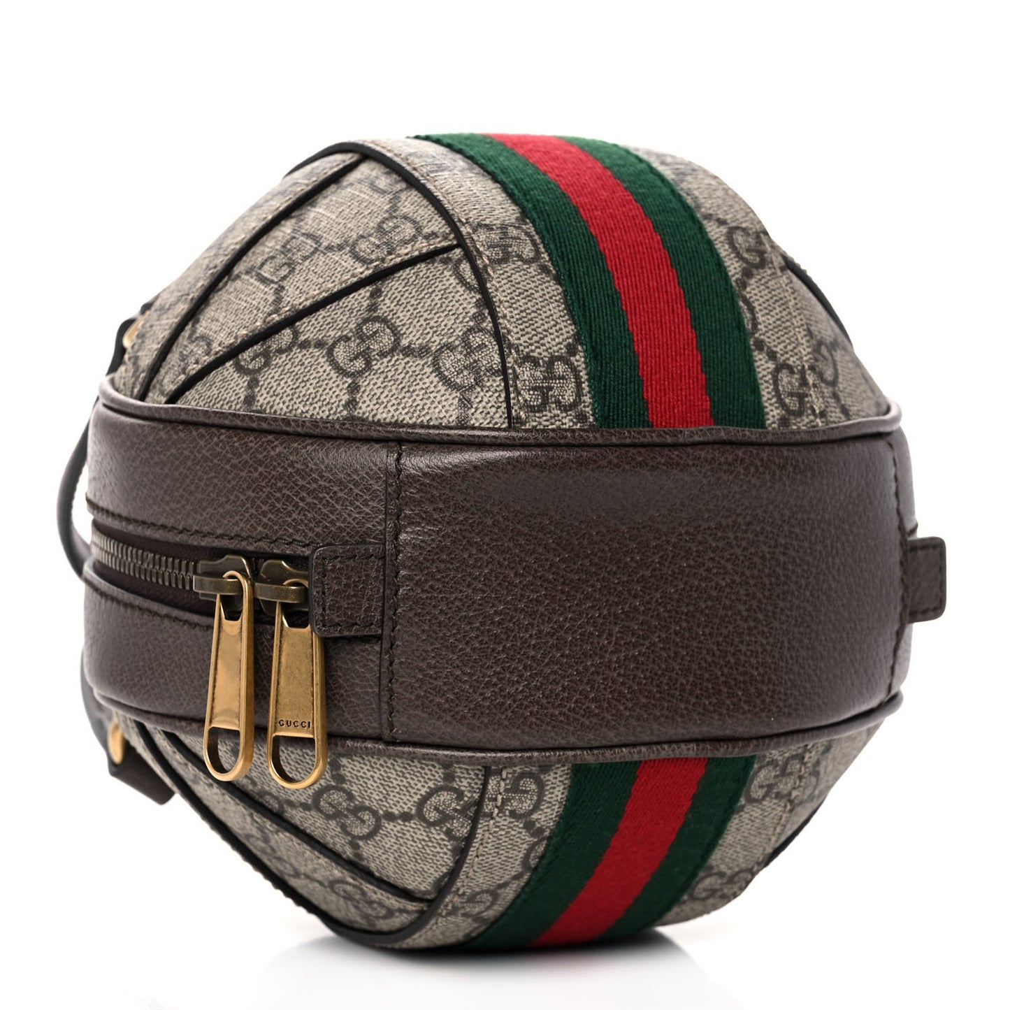 GG Supreme Monogram Textured Dollar Calfskin Web Mini Ophidia Basketball Shaped Shoulder Bag Beige Ebony New Acero