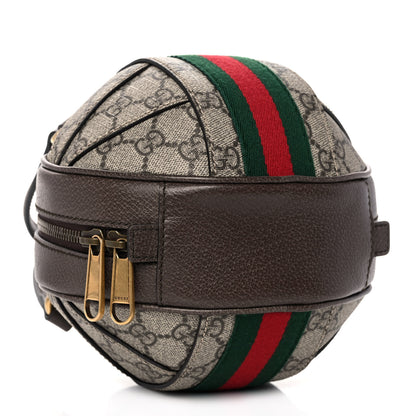 Gucci GG Supreme Monogram Textured Dollar Calfskin Web Mini Ophidia Basketball Shaped Shoulder Bag Beige Ebony New Acero 4 of 12