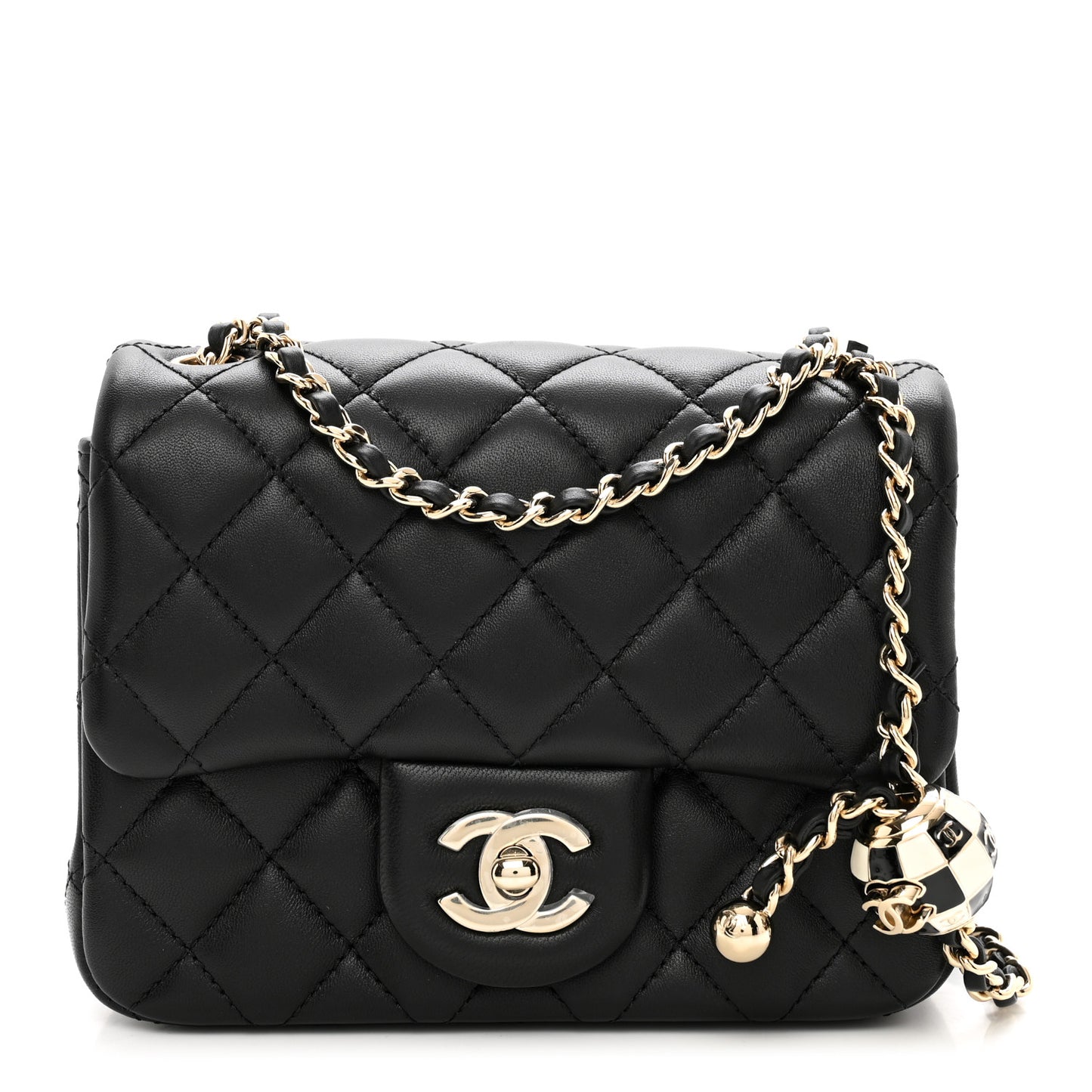 Lambskin Quilted Enamel Mini Pearl Crush Flap Black