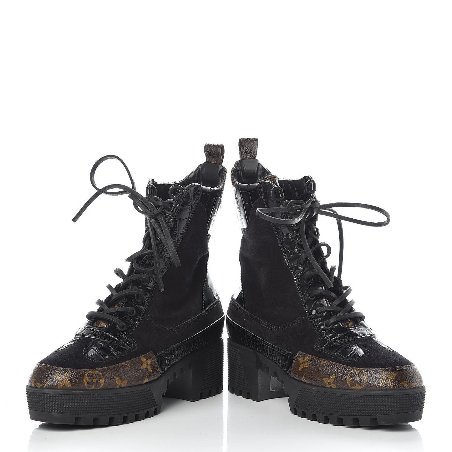 Suede Calfskin Monogram Laureate Platform Desert Boots 39 Black