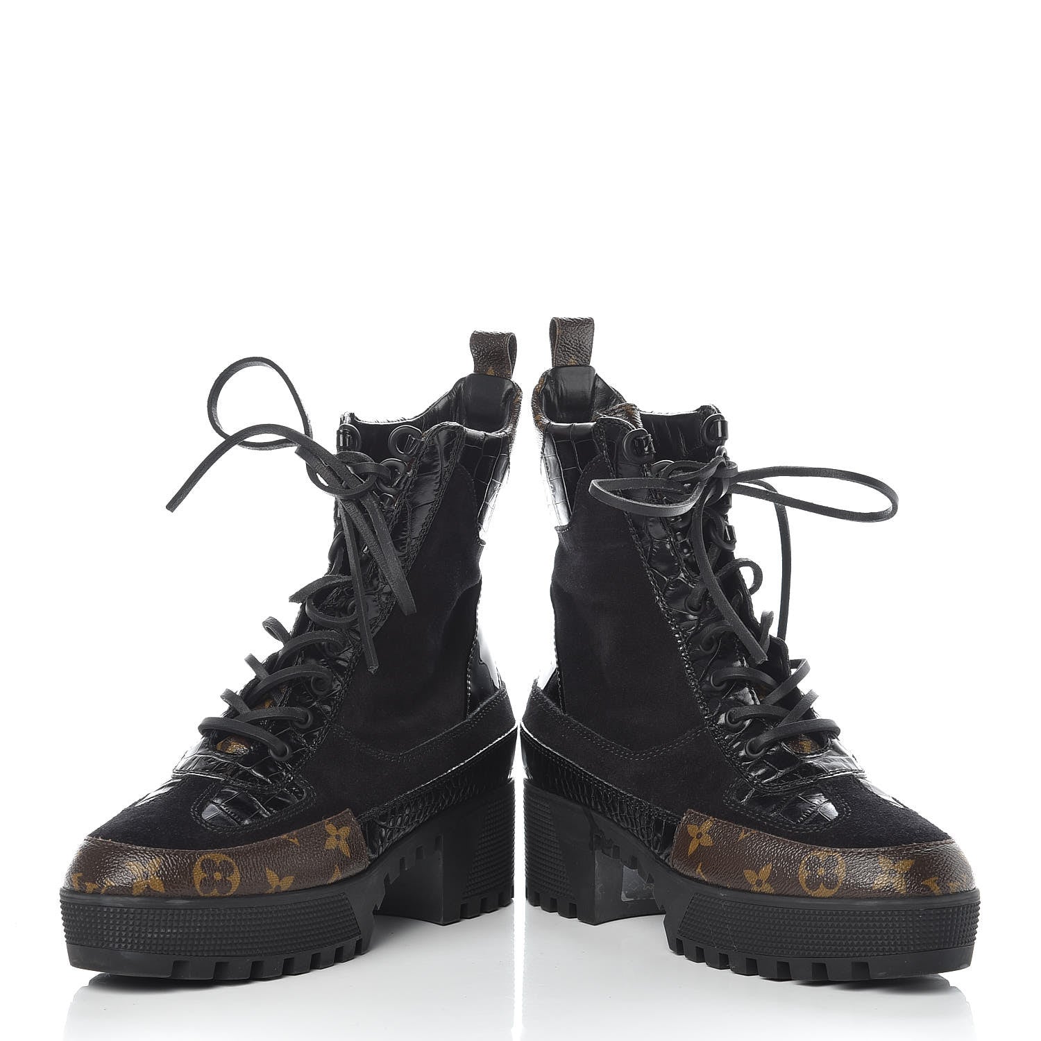 Louis Vuitton Suede Calfskin Monogram Laureate Platform Desert Boots 39 Black 6 of 12