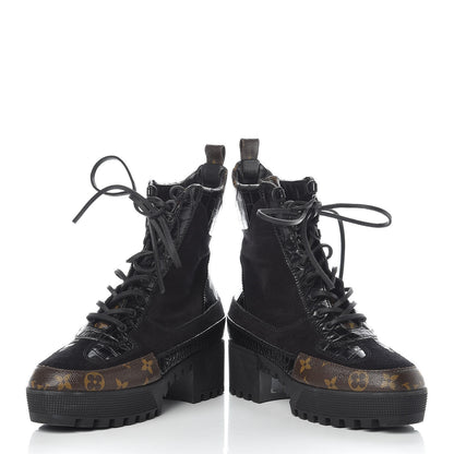 Louis Vuitton Suede Calfskin Monogram Laureate Platform Desert Boots 39 Black 6 of 12